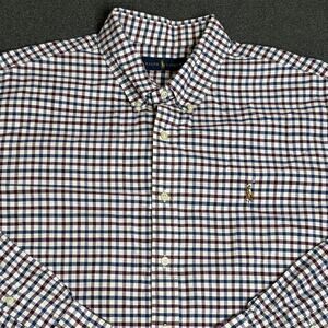 Ralph Lauren Shirt Mens 2XL White Check Cotton Button Down Long Sleeve